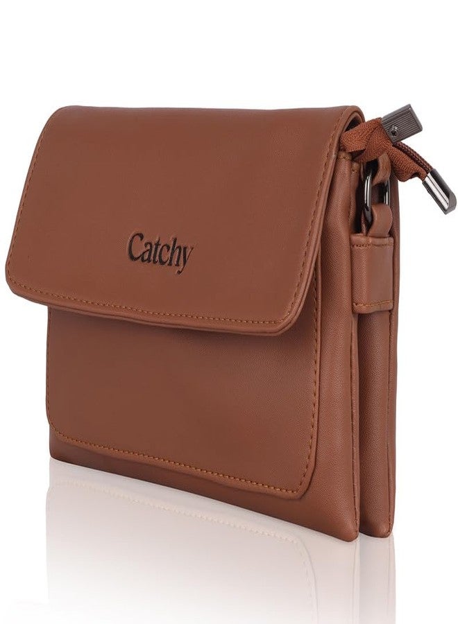 Catchy Distinctive Design Brown Faux Leather Magnet Closure Womens Sling Bag - Image 2